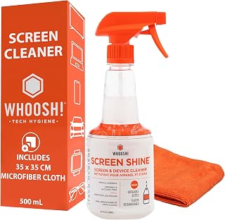 WHOOSH Screen Shine Pro Cleaner Kit, 500 ml | 500 ml Refillable Spray, 37x37 cm Microfiber Cloth, Non-Toxic Formula, Safe for TV & Monitors