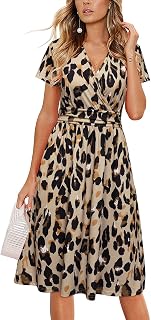 Newshows Women's Short Sleeve V-Neck Floral Faux Wrap Midi Sundress Summer Dress with Pockets