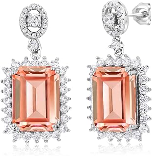 Gem Stone King 10-20 Cttw Gemstone Birthstone Halo Dangle Earrings For Women | 925 Sterling Silver | Emerald Cut 14X10MM | Fine Jewelry Gift for Her Mom Women Wife