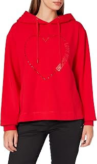 Love Moschino Women's Long Sleeved Sweatshirt with Adjustable Drawstring Hood,Ribbed Cuffs and Stitching Along The Bottom
