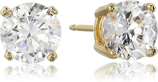 Amazon Essentials Plated Sterling Silver Cubic Zirconia Stud Earrings (Round & Princess)