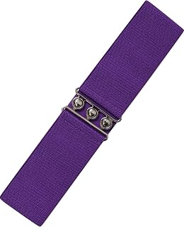 Ro Rox Ladies Wide Elastic Waist Belt Retro Vintage Style - Stretch Belt for Dresses 50s - Silver or Gold Buckle