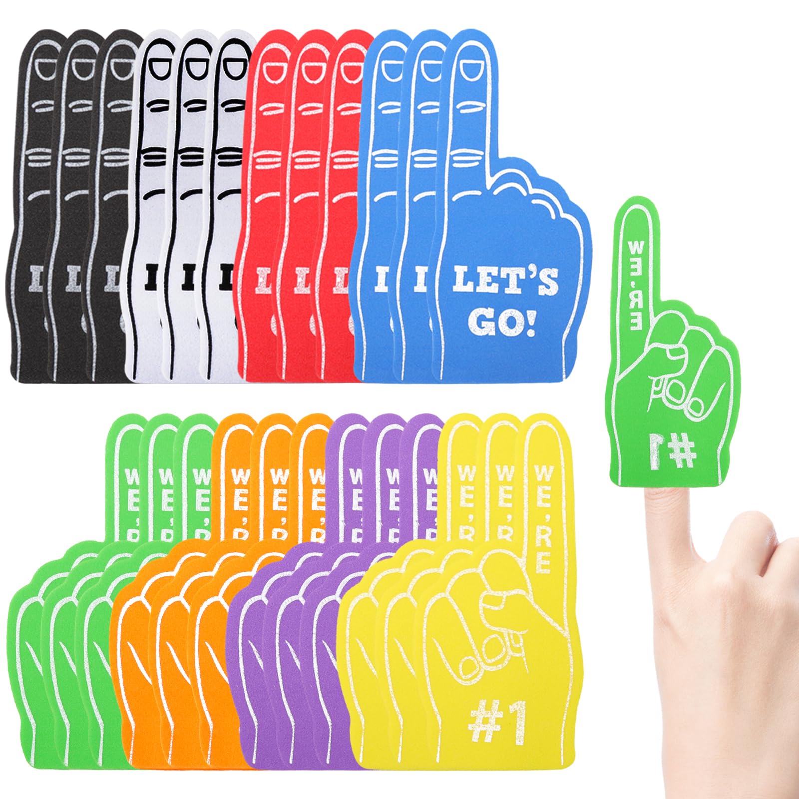 Loghohu 24PCS Foam Finger, Mini Foam Hand Sport Fan Foam Fingers Bulk for Sports