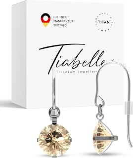 TIABELLE Enya Titanium Earrings with Sparkling Swarovski® Zirconias – Hanging Earrings for Women – Allergy-Free & Skin-Friendly – Handmade in Germany (8.8 mm Diameter)