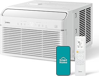 Midea 8,000 BTU Smart Inverter Air Conditioner Window Unit with Heat and Dehumidifier – Cools up to 350 Sq. Ft., Energy Star Rated, Quiet Operation, Electronic Controls, Remote Control, White