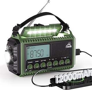 AM/FM/SW Crank Radio with 12000 mAh Battery, Rechargeable, Portable Camping Radio with Torch & Reading Light, Emergency Radio Type C Connection, SOS Alarm Dynamo Radio for Hiking, Outdoor