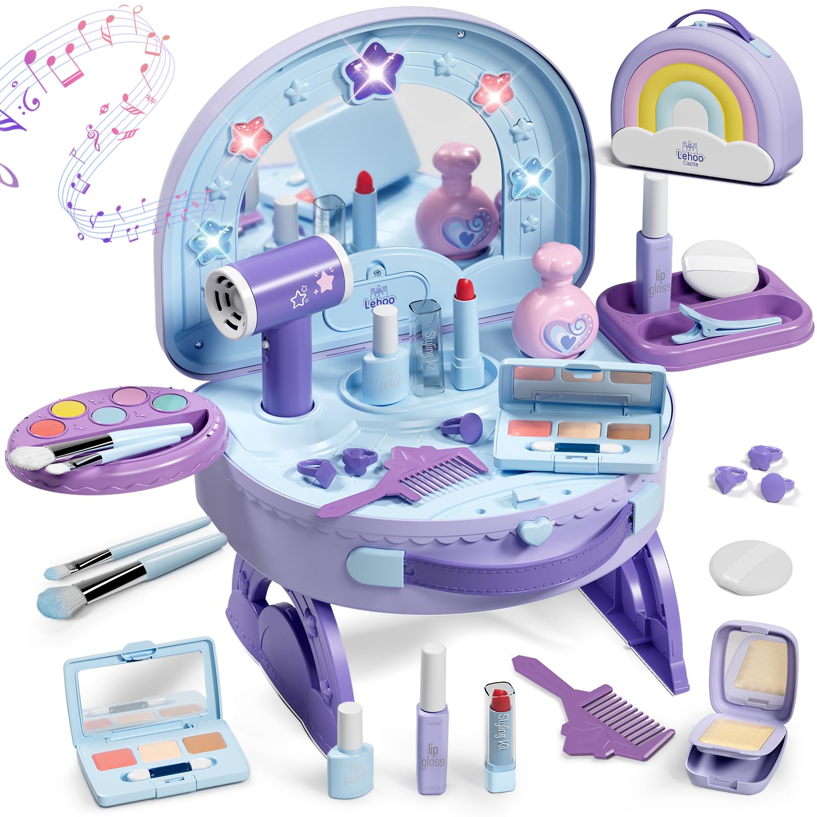 Lehoo Castle Toy Vanity with Makeup Set for Girls, Portable Makeup Kit | 2 in 1 