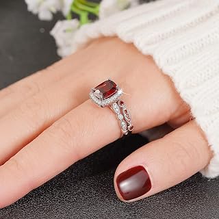 Gziweuwi Women's Vintage 2 Piece Ring Set Baroque Elegant Square Marquise Design Ruby Red Cubic Zirconia Retro Luxury Statement Rings for Women 8