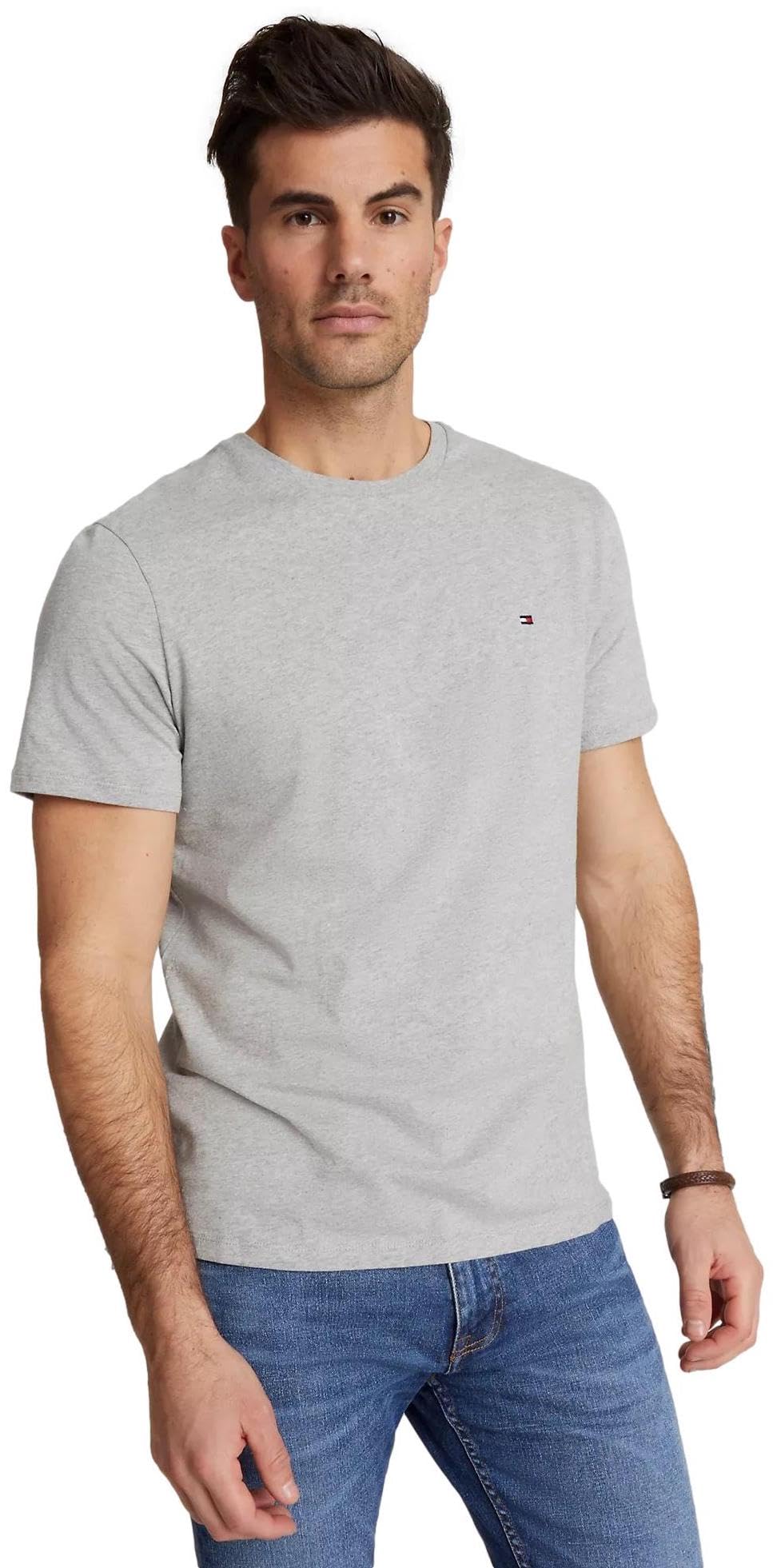 Tommy Hilfiger T-shirt à col rond en jersey stretch pour homme Gris, gris, XX-La
