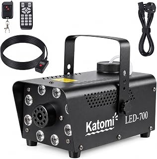 Katomi 500W Smoke Machine with 13 Colour RGB Effect, 8 LED Lights, Mini Fog Machine with 3-Metre Wired Remote and Two Wireless Controllers for DJ Disco Parties, Halloween, and Weddings