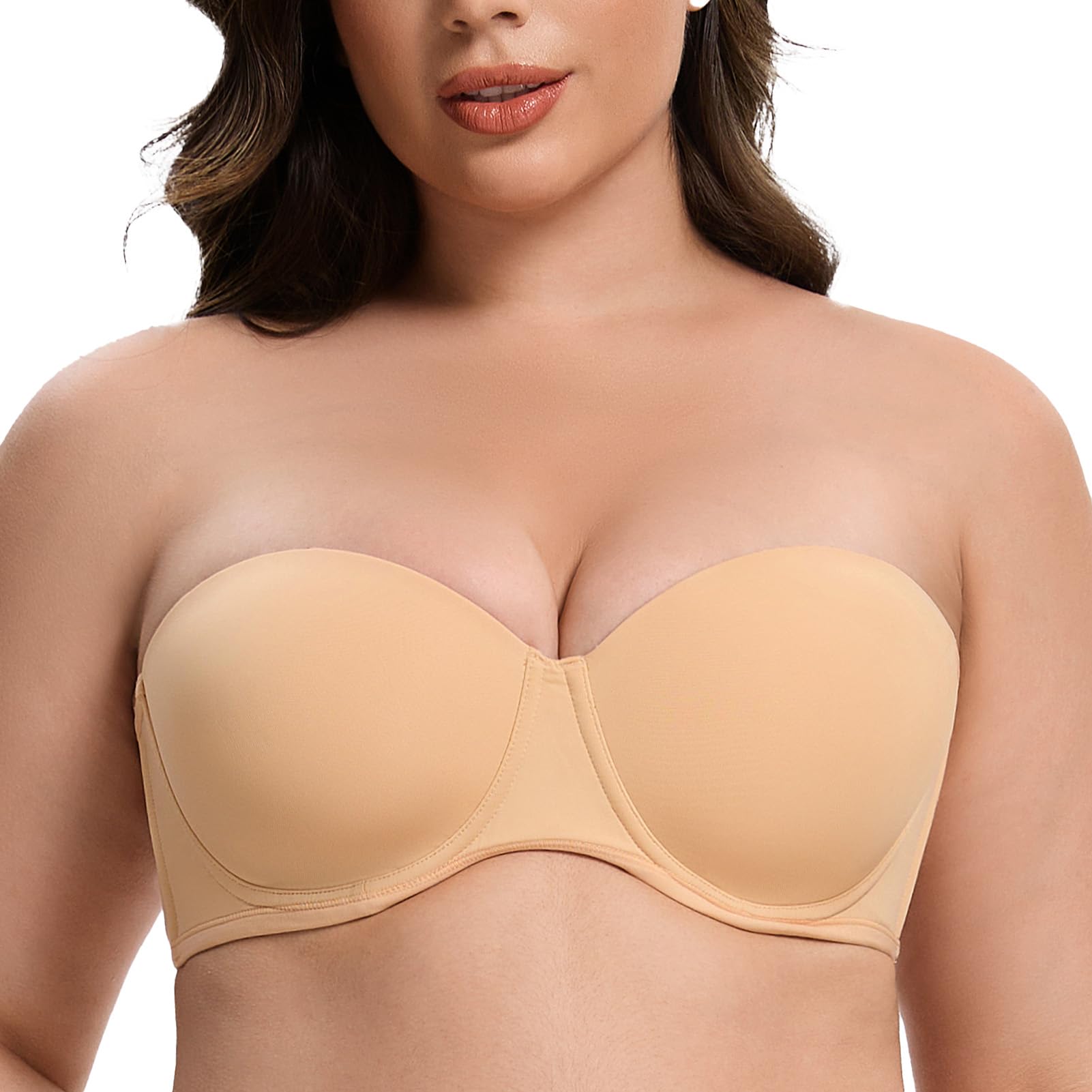 MELENECA Women's Invisible Strapless Bra with Underwire with Large Cups