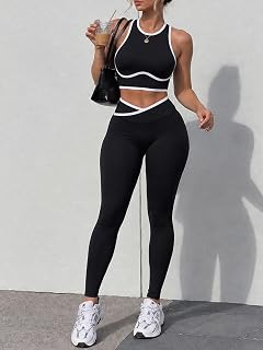 Workout Set for Women 2 Piece Outfits Cross Yoga Outfits High Waist Ruched Tank Leggings
