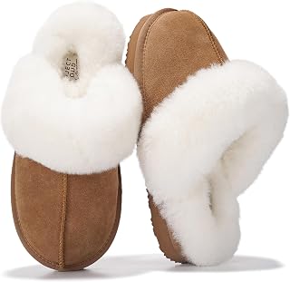 Project Cloud 100% Genuine Leather Natural Fur-Lined Womens Clog Slippers