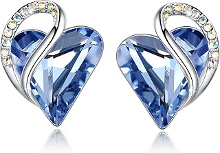 Leafael Infinity Love Heart Stud Earrings for Women, Birthstone and Healing Stone, Gifts for Mom, Wife, and Her, Silver Plated