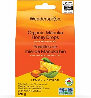 Wedderspoon Organic Manuka Honey Drops, Lemon & Bee Propolis, 20 Count (Pack of 1) | Genuine New Zealand Honey | Perfect Remedy For Dry Throats