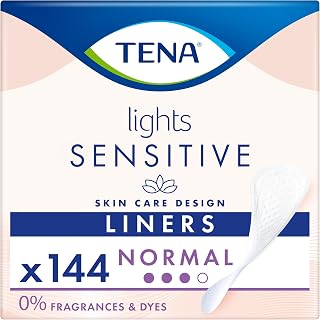 TENA Lights Sensitive Incontinence Liner, Normal (144 Count) | For Women, Light Bladder Leaks, Triple Protection Against Leaks, Odour & Moisture, 0% Fragrances & Dyes for Sensitive Skin
