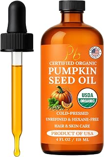 Pumpkin Seed Oil, USA Grown, USDA Organic Pumpkin Seed Oil for Hair Growth | Cold-Pressed &amp; Unrefined, Helps Reduce Appearance of Fine Lines, Organic Hair Oil for Dry, Damaged Hair, 4 fl oz Glass Bottle