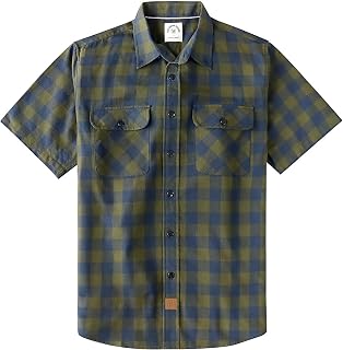 Dubinik® Mens Short Sleeve Button Down Shirts 100% Cotton Plaid Men's Casual Button-Down Shirts with Pocket