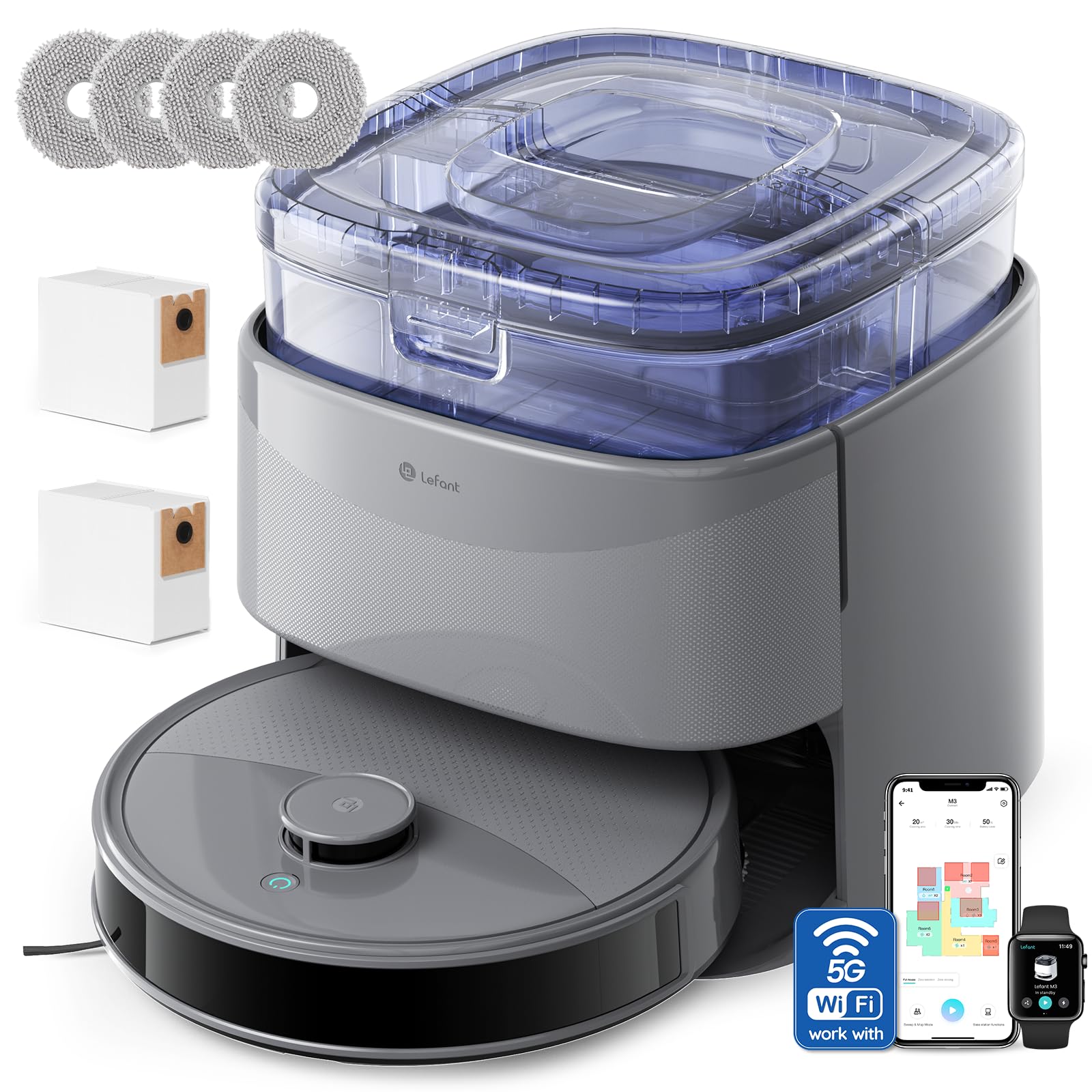 Lefant M3 Max Robot Vacuum Cleaner with Mop, All-in-One Station