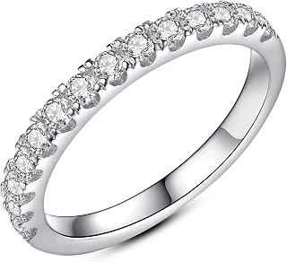 IMOLOVE Moissanite Wedding Band, 0.3-1 ct D Color VVS1 Sterling Silver Rings Half Eternity Stackable Engagement Ring Anniversary Band