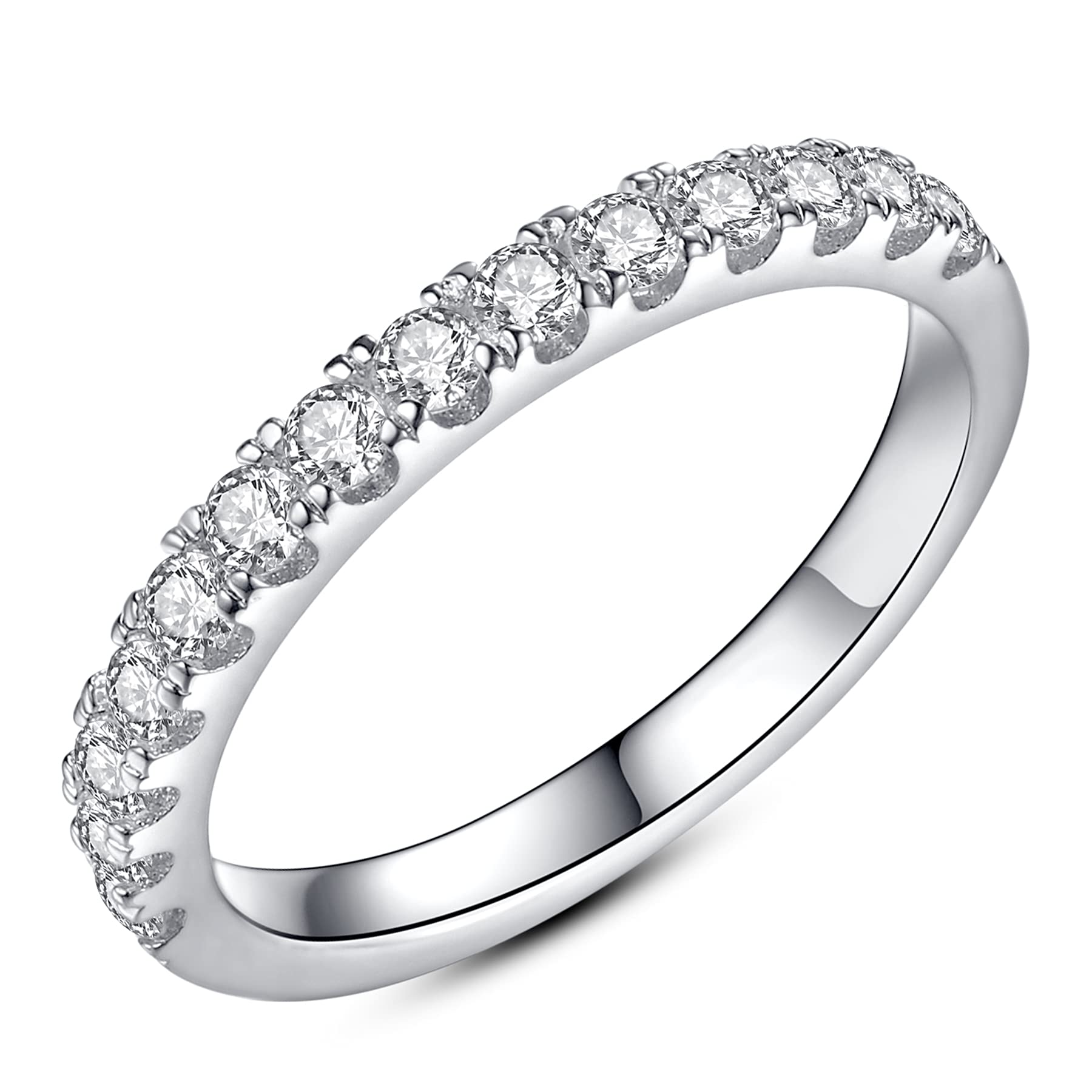 IMOLOVE Moissanite Wedding Band, 0.3-1 ct D Color VVS1 Sterling Silver Rings Hal