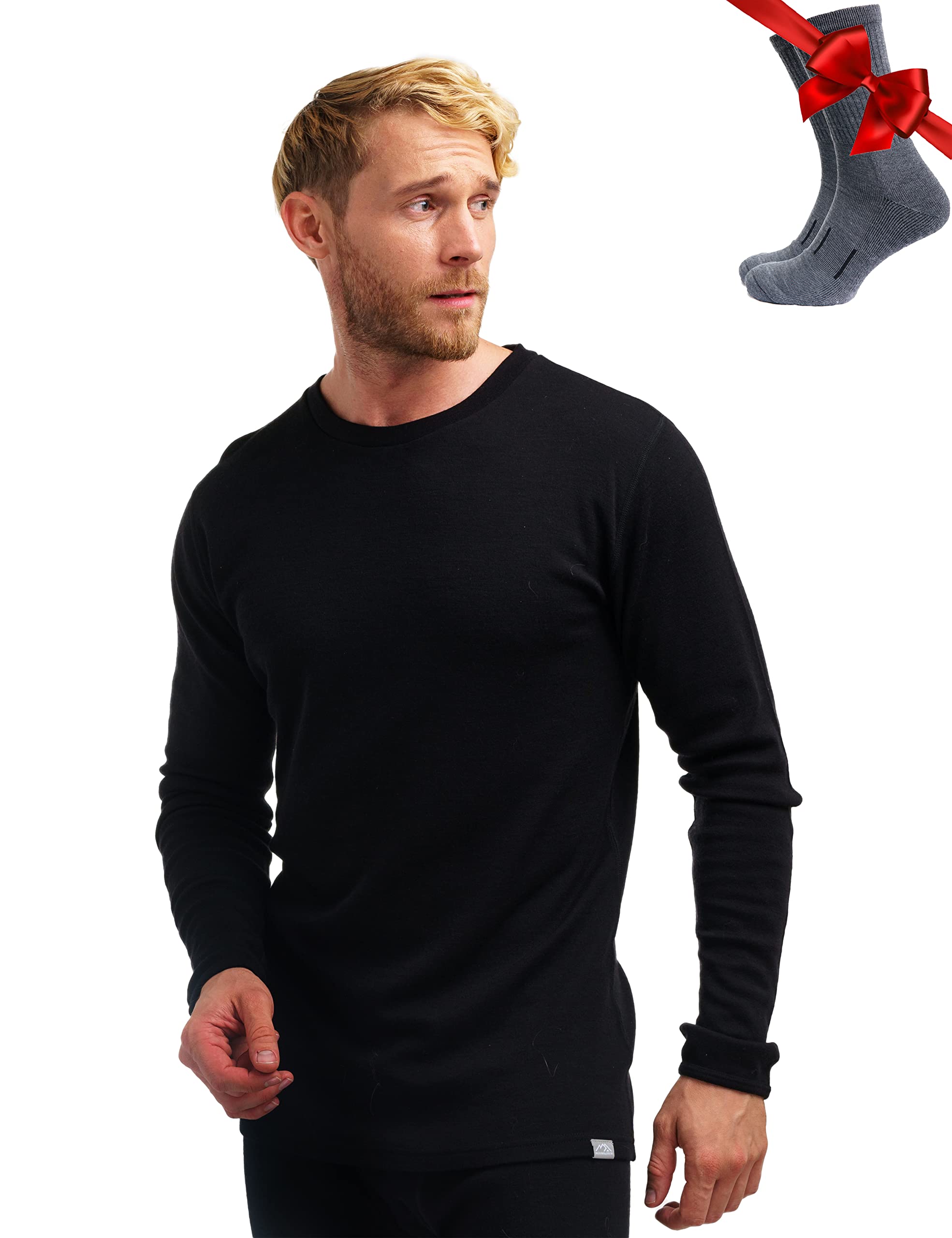 Merino.tech 100% Merino Wool Base Layer Men Shirt & Socks - All-Season | Ultra-S