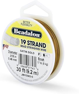 Beadalon Bead Stringing Wire - .018 in / .46 mm, Satin Gold, 30ft / 9.2m | 19 Micro-Wire Strands, Nylon-Coated, Polished Finish, Professional Grade, Multiple Sizes, DIY Jewelry Making, Made in USA