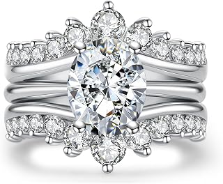 AnuClub Round/Oval/Cushion Cut Moissanite Engagement Rings Bridal Set 4.52cttw(3CT Center Stone) D Color VVS1 925 Sterling Silver 3-in-1 Wedding Promise Ring for Women with Certificate