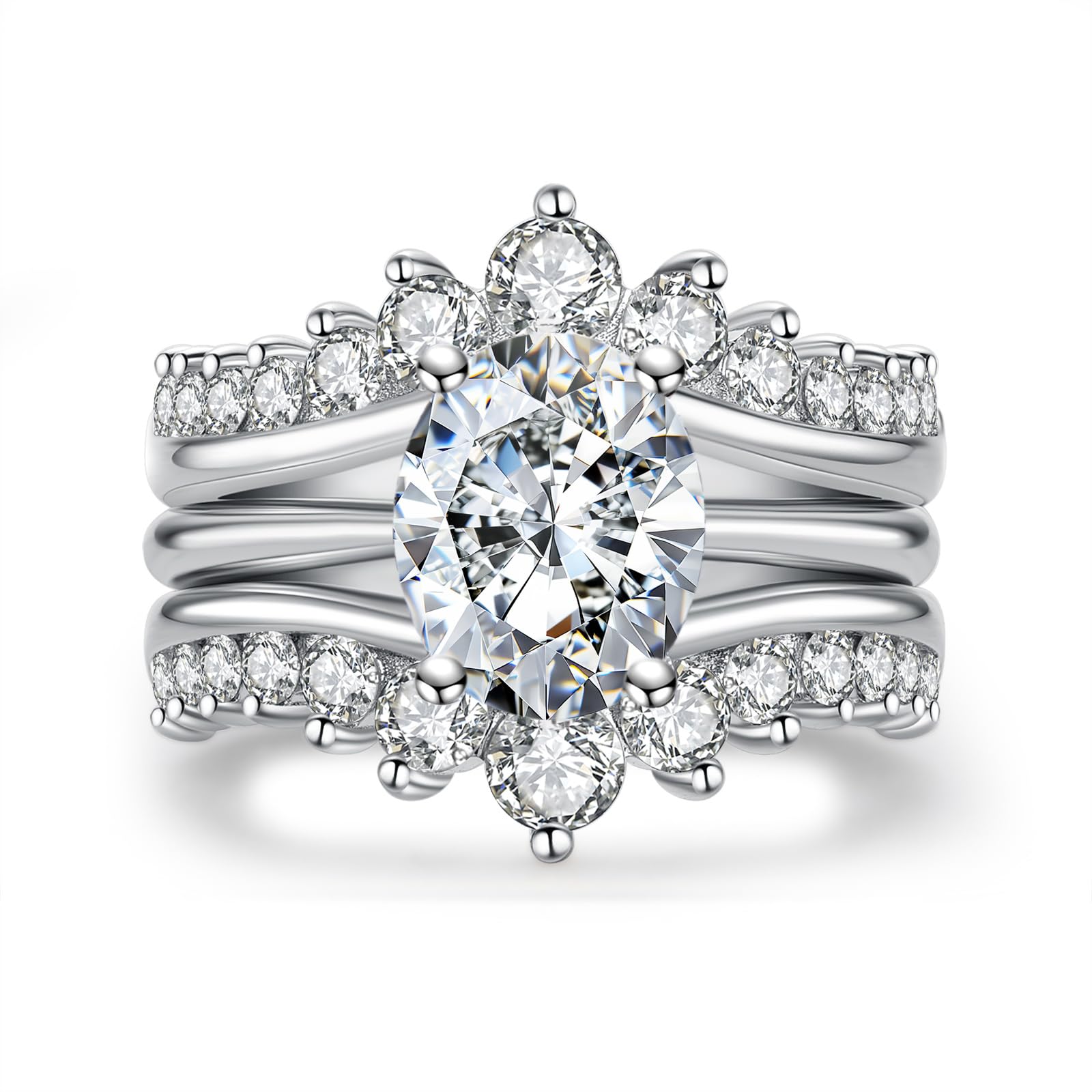 AnuClub Round/Oval/Cushion Cut Moissanite Engagement Rings Bridal Set 4.52cttw(3