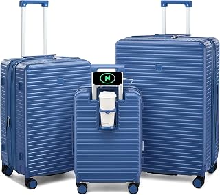 HanTrip 20"/24"/28" Expandable Hard Luggage Sets 3 Piece, Interstellar Blue