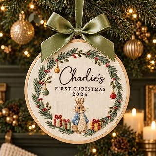 Personalized Embroidered Baby First Christmas Ornament, Custom Baby Christmas Hanging Decorations, Custom Christmas Embroidered Ornaments for Newly Born 03