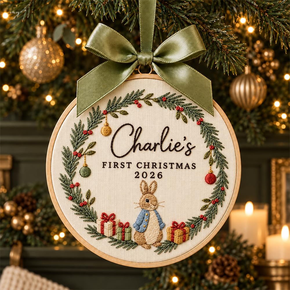 Personalized Embroidered Baby First Christmas Ornament, Custom Baby Christmas Ha