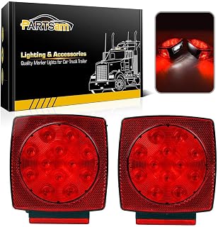 Partsam 12V Waterproof Square Led Trailer Light, Red LED Stop Turn Tail License Brake Running Light Lamp for Trailers Under 80" Boat Trailer Truck Marine Camper RV Snowmobile, IP68, DOT Compliant