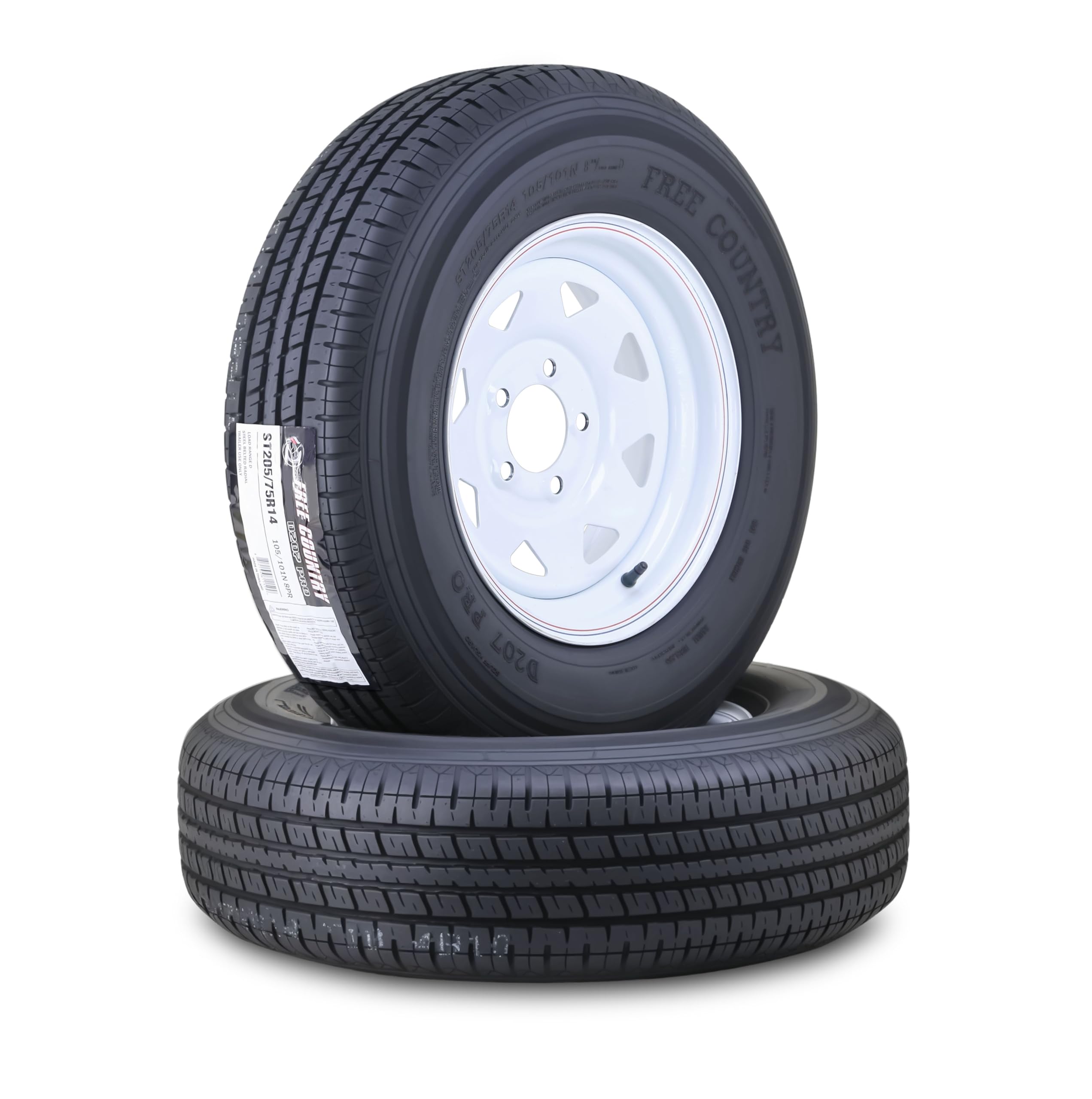 Free Country Trailer Tire Wheel ST205/75R14 8PR 105N 5X4.5 White Spoke Pk2 | 5 L