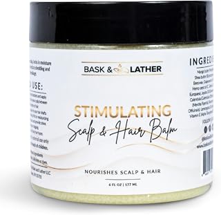 BASK &amp; LATHER Stimulating Scalp and Hair Balm for Hair Growth, Mango &amp; Shea Butter, Nourishing Jojoba Oil, Peppermint &amp; Rosemary Oil, Vitamin E, Scalp Care, Hair Care, Moisture, Shine &amp; Strength, 6 oz