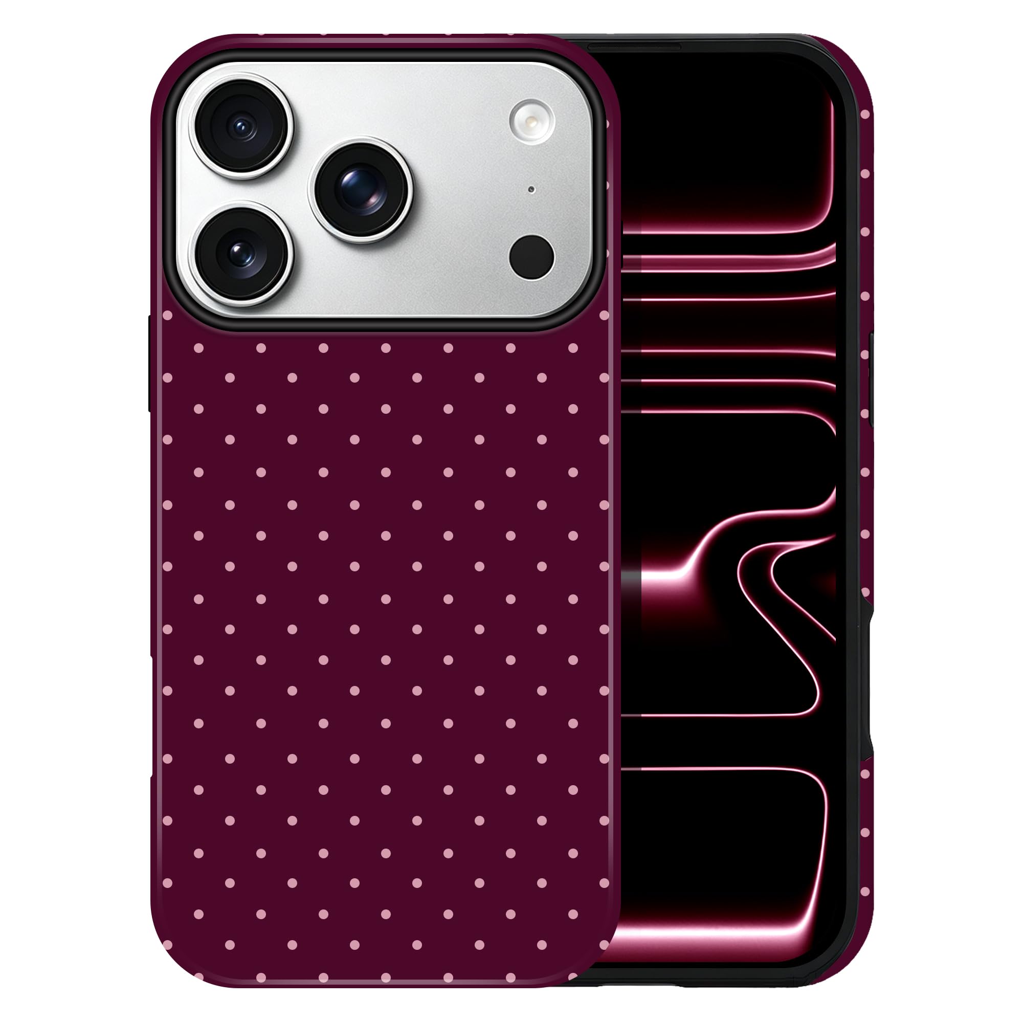 DuiDuiQ Polka Dot Pattern Case for iPhone 17 Pro Max/18 Pro Max, Burgundy | Cute