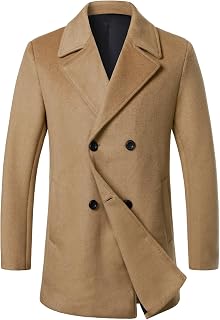 HOOD CREW Men's Classic Double Breasted Wool Blend Pea Coat