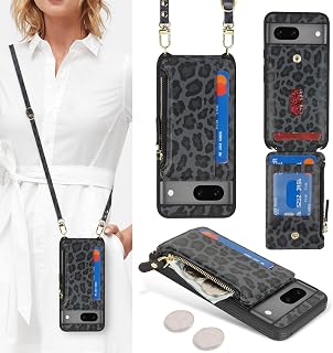 Cavor Custodia a portafoglio per Google Pixel 7, custodia per telefono per Pixel 7 Crossbody Case con cinturino, custodia a portafoglio Pixel 7 da donna, custodia in pelle con tasca con cerniera,