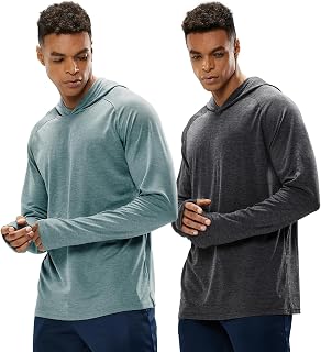 MIER Felpa con cappuccio UPF 50+ protezione solare da uomo a maniche lunghe SPF Pesca Escursionismo Corsa Thumbhole Camicie con cappuccio ad asciugatura rapida leggera, Z: Grigio scuro/Blu foschia - Confezione da 2, S