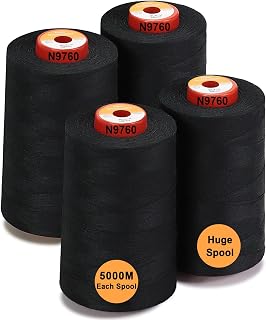 New brothread 4 Large Cones All Purpose Polyester Thread -Black | 5500Y (5000M) Each Spool, 40S/2 (Tex27), 100% Spun Polyester, for Serger, Overlock, Quilting, Piecing and Sewing