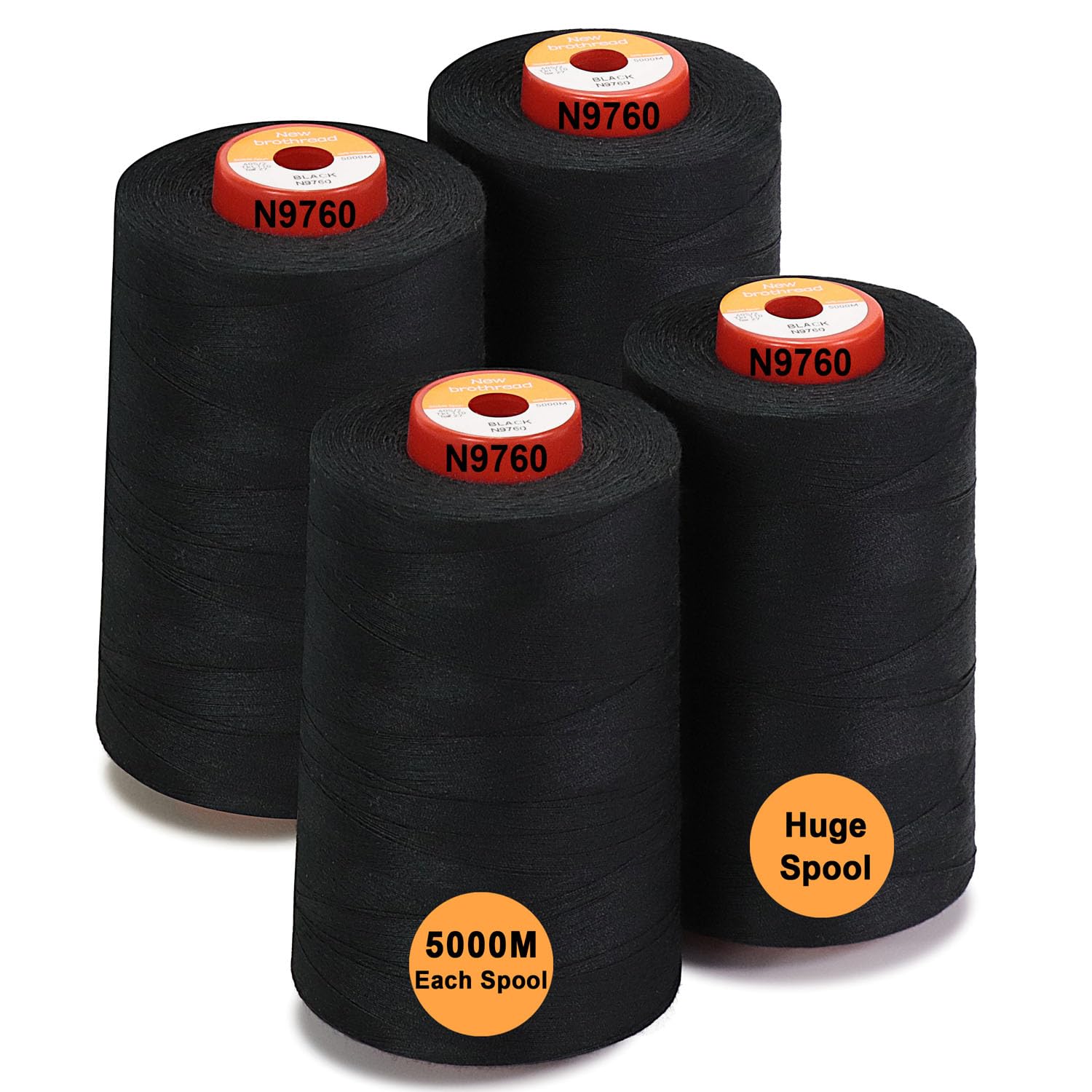 New brothread 4 Large Cones All Purpose Polyester Thread -Black | 5500Y (5000M) 