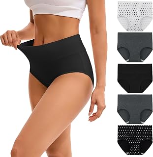 INNERSY Womens High Waisted Underwear Cotton Plus Size Ladies Panties 5-Pack