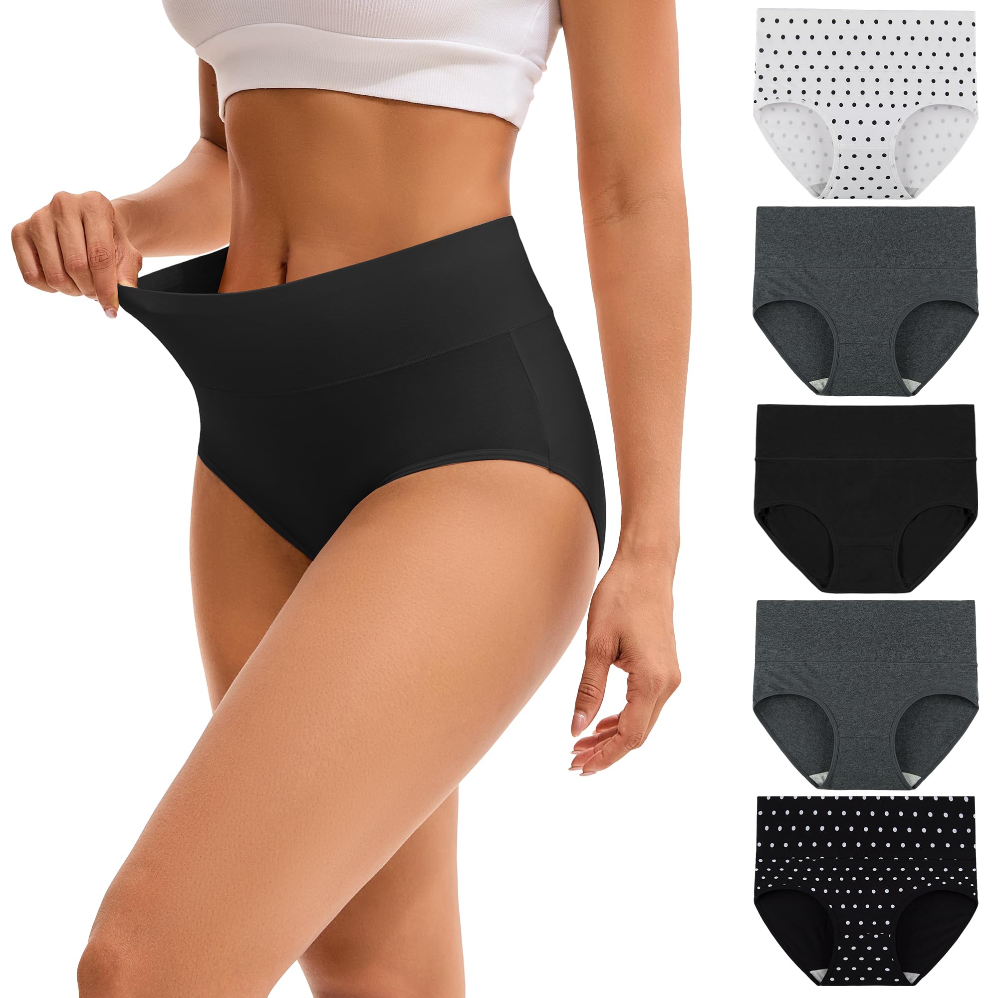 INNERSY Womens High Waisted Underwear Cotton Plus Size Ladies Panties 5-Pack