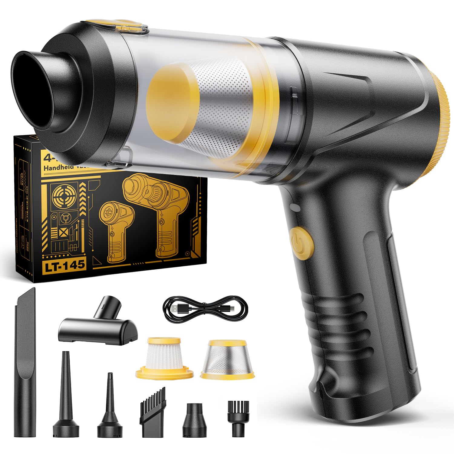 Handheld Vacuum Cleaner, 21000Pa Suction 4-in-1 Portable Mini Car Vacuum | Brush