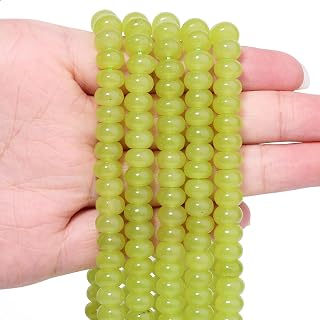 Songxi 5x8mm Natural Green Lemon Jade Stone Rondelle Beads, 73PCS Spacer Round Loose Abacus Beads for Jewelry Making, Gemstone for Bracelet Necklace Earrings, Arts and Crafts