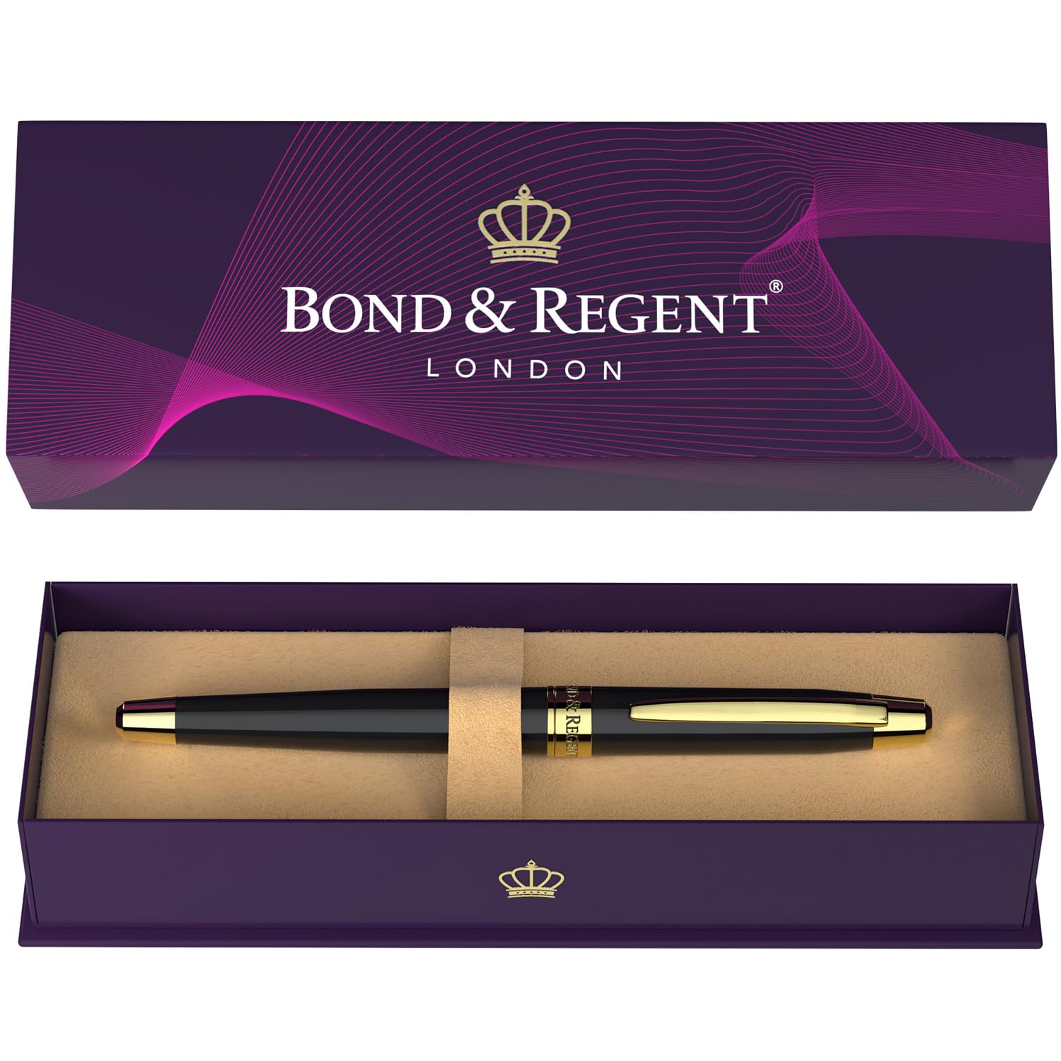 Bond & Regent Gloss Black & 24 Karat Gold - Certified Luxury Grade Rollerball Pe