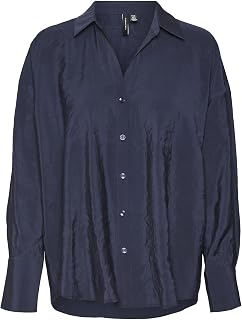 VERO MODA VMQUEENY LS Oversize Shirt WVN GA Noos, Women's Shirt, Navy Blazer,, NAVY BLAZER