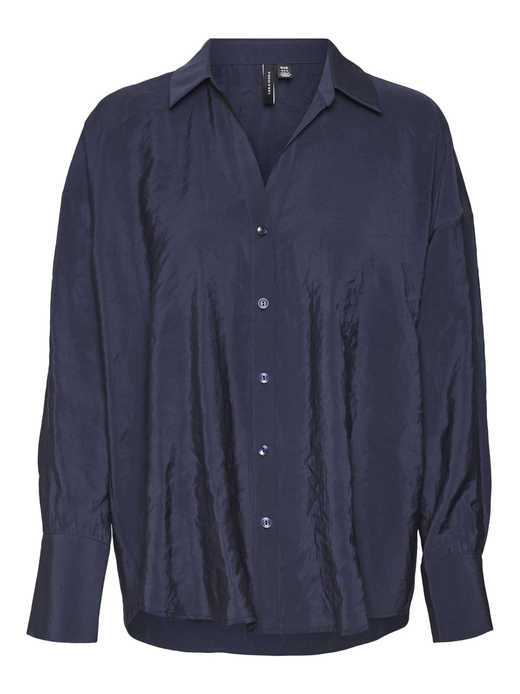 VERO MODA VMQUEENY LS Oversize Shirt WVN GA Noos, Women's Shirt, Navy Blazer,, N
