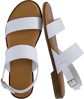 CUSHIONAIRE Lima Women's Two Strap Sandal - Faux Leather Flat, Adjustable Ankle Strap and Cushioned Footbed