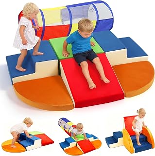 Ancaixin 7-Piece Baby Foam Climbing Blocks with Crawl Tunnel, Soft Play Set | Soft Foam Climbing Blocks for Toddlers,Baby Play Gym, Indoor Toddler Climbing Toys, Birthday Gifts for Boys and Girls